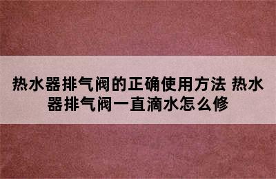 热水器排气阀的正确使用方法 热水器排气阀一直滴水怎么修